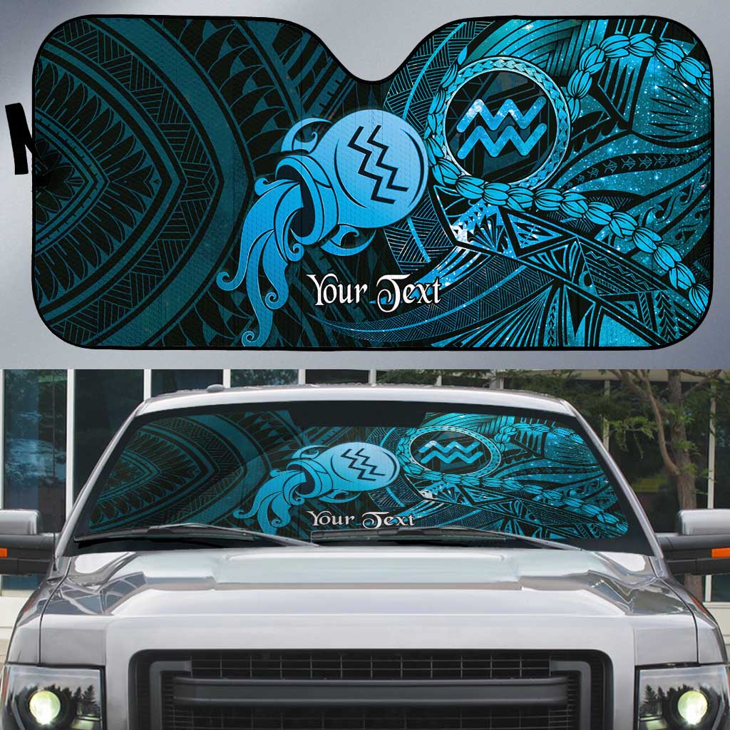 Personalised Polynesia Zodiac Aquarius Auto Sun Shade Galaxy Polynesian Pattern Chest Tattoo Style LT14 Blue - Polynesian Pride