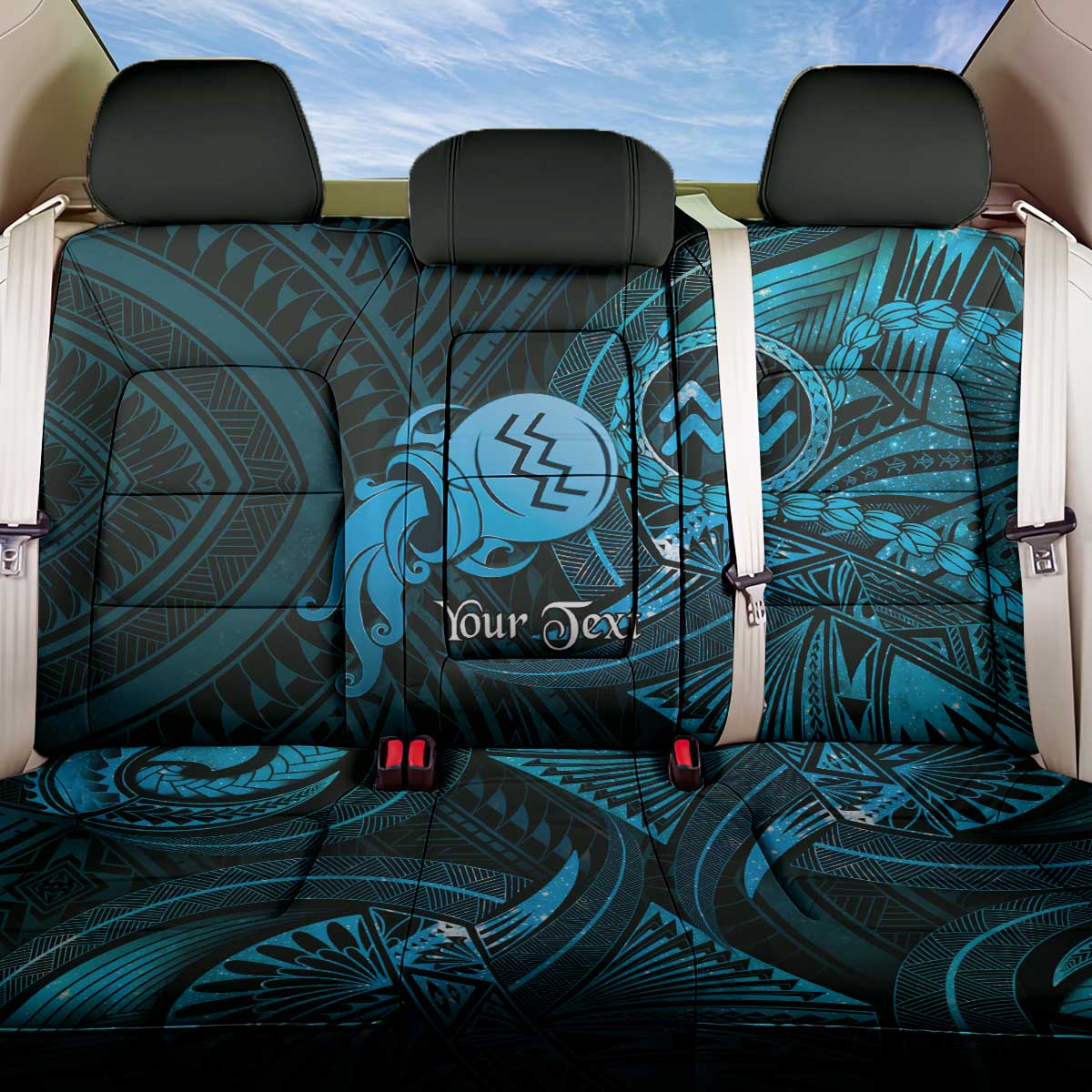 Personalised Polynesia Zodiac Aquarius Back Car Seat Cover Galaxy Polynesian Pattern Chest Tattoo Style