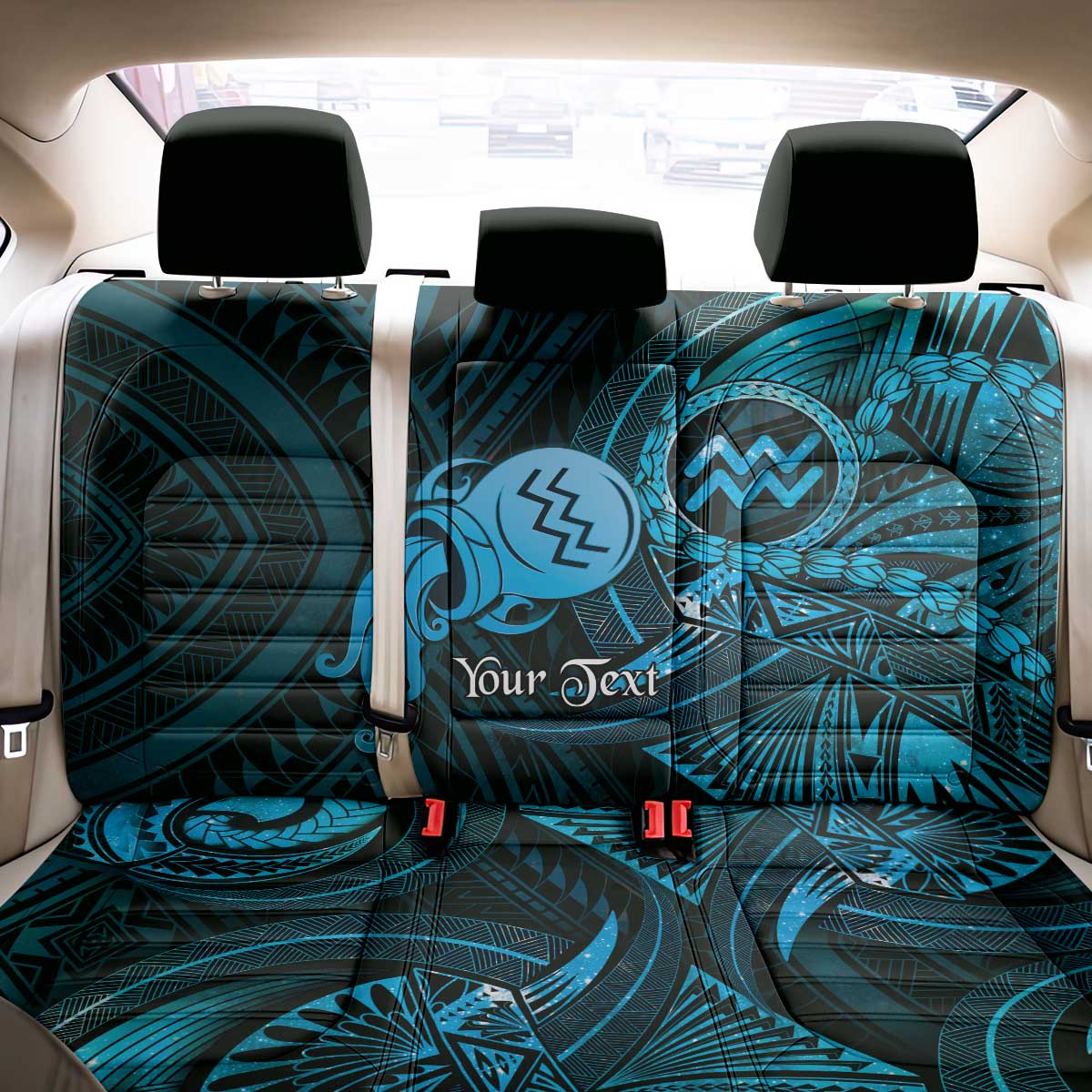 Personalised Polynesia Zodiac Aquarius Back Car Seat Cover Galaxy Polynesian Pattern Chest Tattoo Style