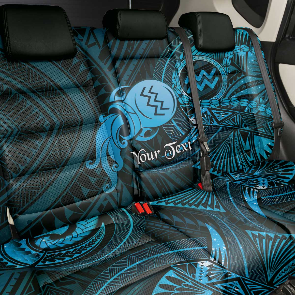 Personalised Polynesia Zodiac Aquarius Back Car Seat Cover Galaxy Polynesian Pattern Chest Tattoo Style