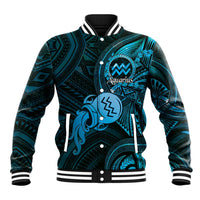 Personalised Polynesia Zodiac Aquarius Baseball Jacket Galaxy Polynesian Pattern Chest Tattoo Style LT14 Unisex Blue - Polynesian Pride