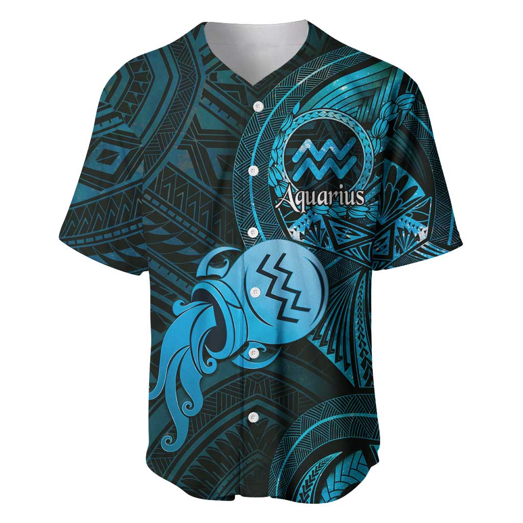 Personalised Polynesia Zodiac Aquarius Baseball Jersey Galaxy Polynesian Pattern Chest Tattoo Style LT14 Blue - Polynesian Pride