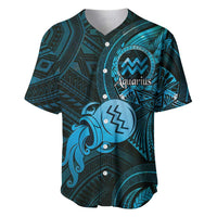 Personalised Polynesia Zodiac Aquarius Baseball Jersey Galaxy Polynesian Pattern Chest Tattoo Style LT14 Blue - Polynesian Pride