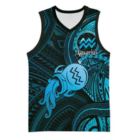 Personalised Polynesia Zodiac Aquarius Basketball Jersey Galaxy Polynesian Pattern Chest Tattoo Style LT14 Unisex Blue - Polynesian Pride