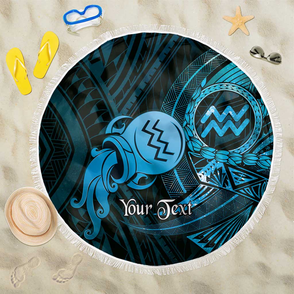 Personalised Polynesia Zodiac Aquarius Beach Blanket Galaxy Polynesian Pattern Chest Tattoo Style LT14 One Size 150cm Blue - Polynesian Pride