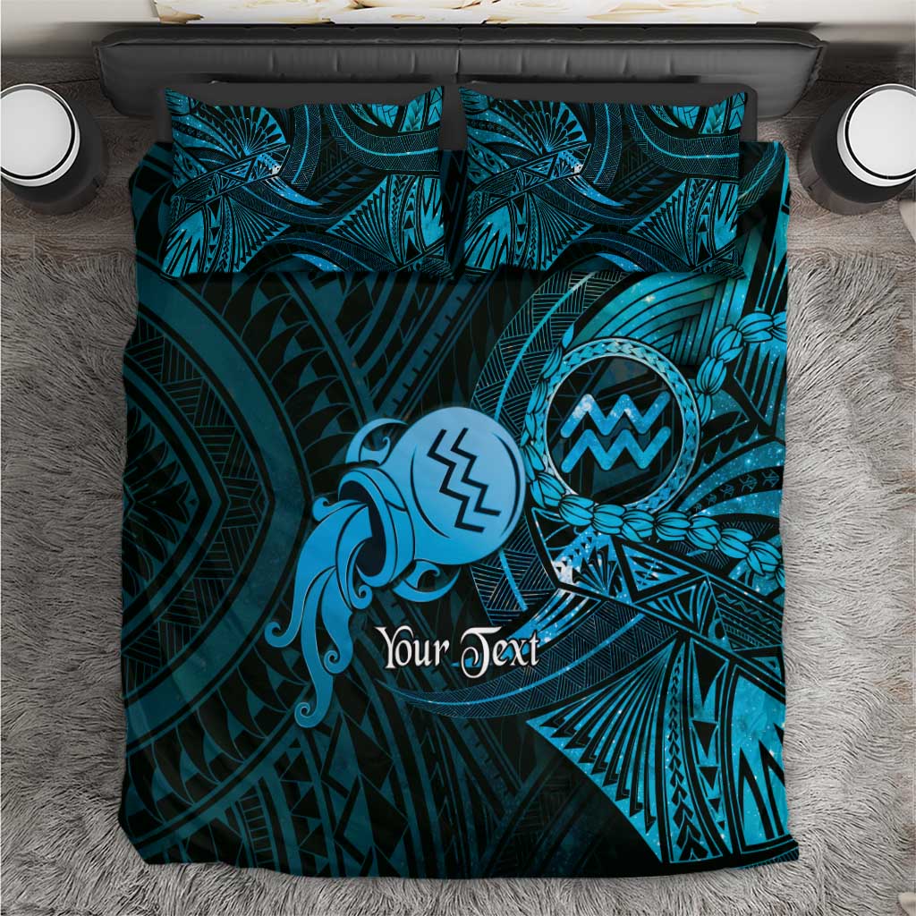 Personalised Polynesia Zodiac Aquarius Bedding Set Galaxy Polynesian Pattern Chest Tattoo Style LT14 Blue - Polynesian Pride