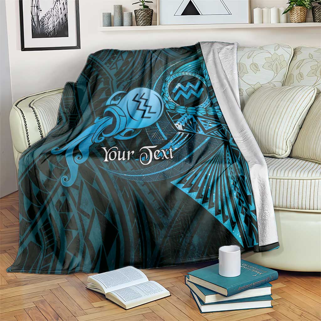 Personalised Polynesia Zodiac Aquarius Blanket Galaxy Polynesian Pattern Chest Tattoo Style LT14 Blue - Polynesian Pride