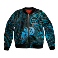 Personalised Polynesia Zodiac Aquarius Bomber Jacket Galaxy Polynesian Pattern Chest Tattoo Style LT14 Unisex Blue - Polynesian Pride