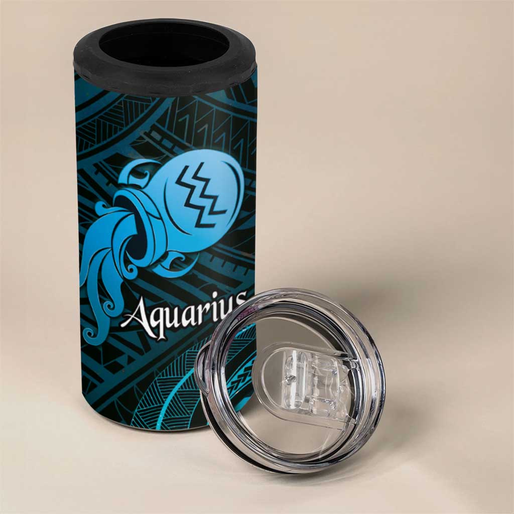 Personalised Polynesia Zodiac Aquarius 4 in 1 Can Cooler Tumbler Galaxy Polynesian Pattern Chest Tattoo Style LT14 - Polynesian Pride