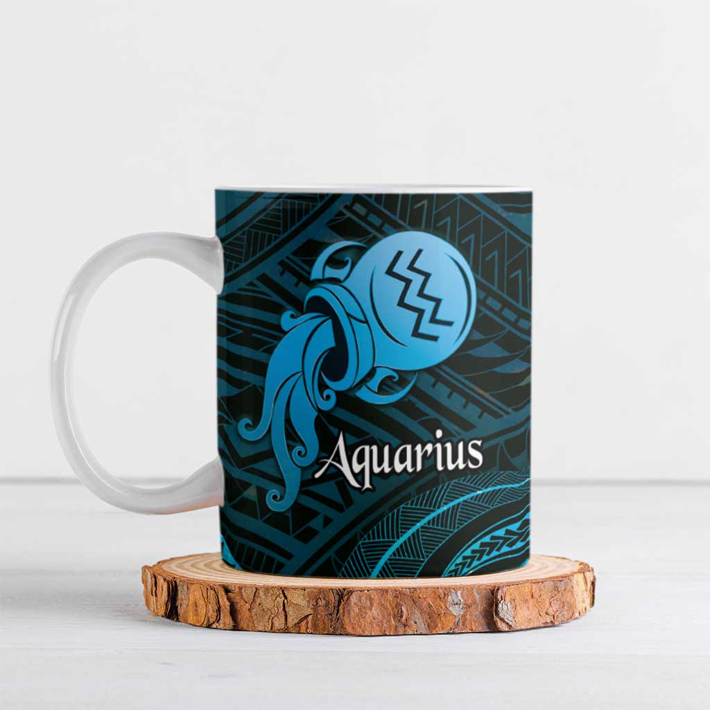 Personalised Polynesia Zodiac Aquarius Ceramic Mug Galaxy Polynesian Pattern Chest Tattoo Style