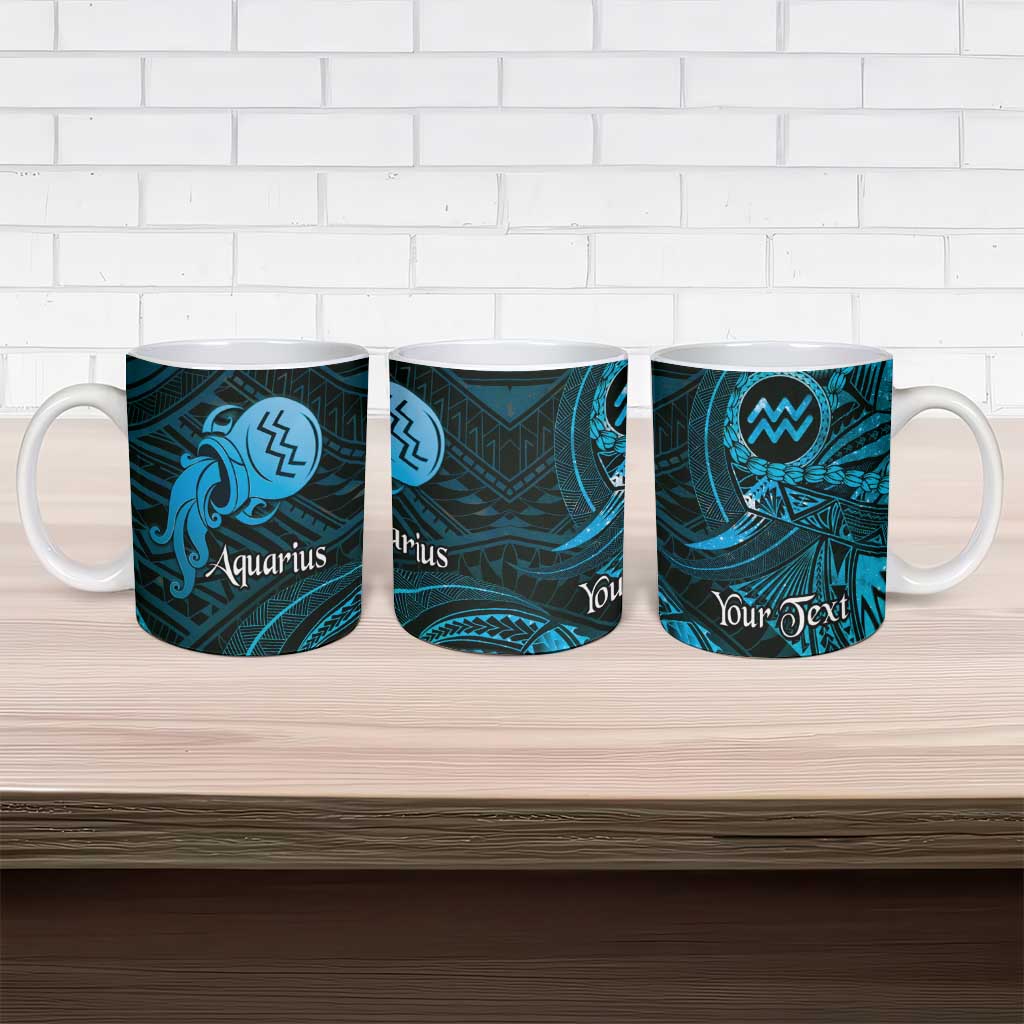 Personalised Polynesia Zodiac Aquarius Ceramic Mug Galaxy Polynesian Pattern Chest Tattoo Style