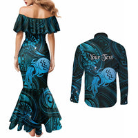Personalised Polynesia Zodiac Aquarius Couples Matching Mermaid Dress and Long Sleeve Button Shirt Galaxy Polynesian Pattern Chest Tattoo Style LT14 - Polynesian Pride
