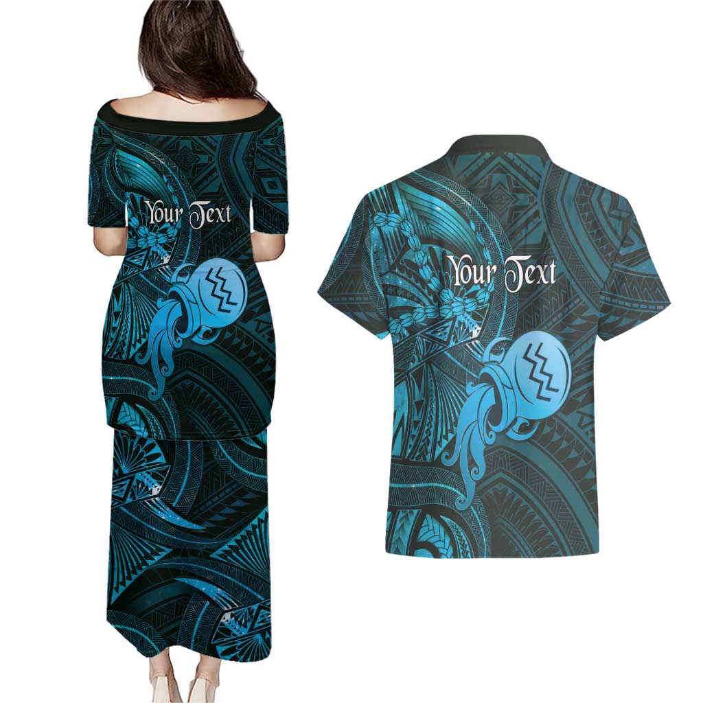 Personalised Polynesia Zodiac Aquarius Couples Matching Puletasi and Hawaiian Shirt Galaxy Polynesian Pattern Chest Tattoo Style LT14 - Polynesian Pride