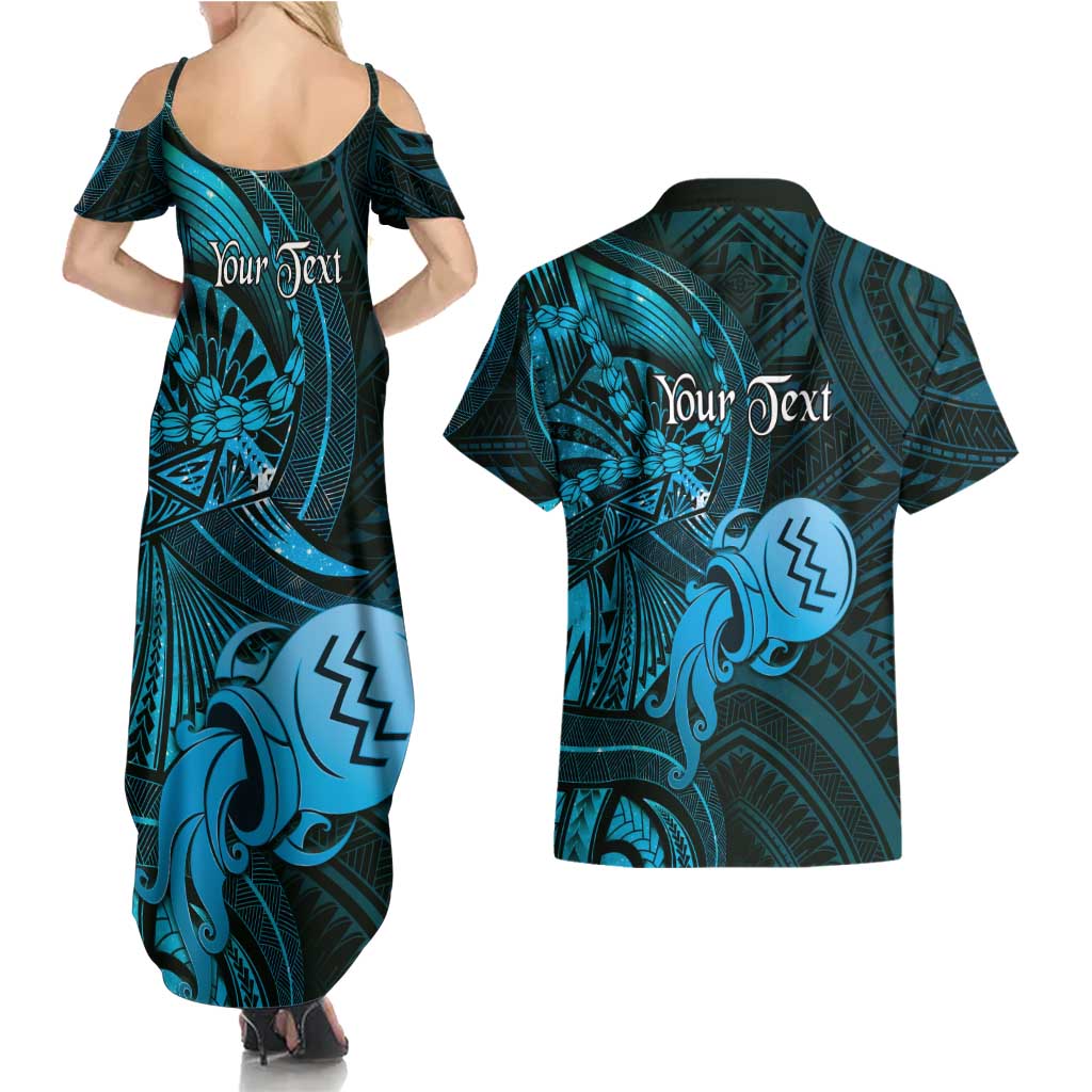 Personalised Polynesia Zodiac Aquarius Couples Matching Summer Maxi Dress and Hawaiian Shirt Galaxy Polynesian Pattern Chest Tattoo Style LT14 - Polynesian Pride