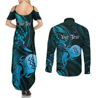 Personalised Polynesia Zodiac Aquarius Couples Matching Summer Maxi Dress and Long Sleeve Button Shirt Galaxy Polynesian Pattern Chest Tattoo Style LT14 - Polynesian Pride