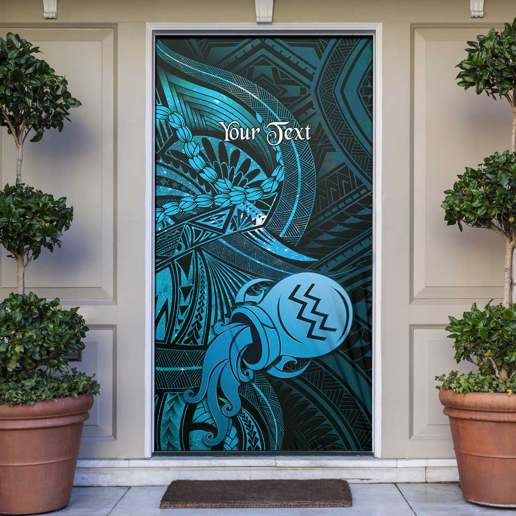 Personalised Polynesia Zodiac Aquarius Door Cover Galaxy Polynesian Pattern Chest Tattoo Style LT14 Blue - Polynesian Pride