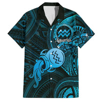 Personalised Polynesia Zodiac Aquarius Family Matching Puletasi and Hawaiian Shirt Galaxy Polynesian Pattern Chest Tattoo Style LT14 Dad's Shirt - Short Sleeve Blue - Polynesian Pride