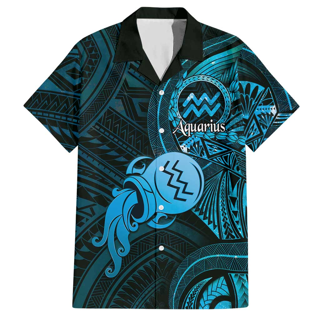 Personalised Polynesia Zodiac Aquarius Hawaiian Shirt Galaxy Polynesian Pattern Chest Tattoo Style