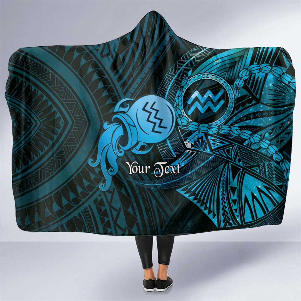 Personalised Polynesia Zodiac Aquarius Hooded Blanket Galaxy Polynesian Pattern Chest Tattoo Style LT14 One Size Blue - Polynesian Pride