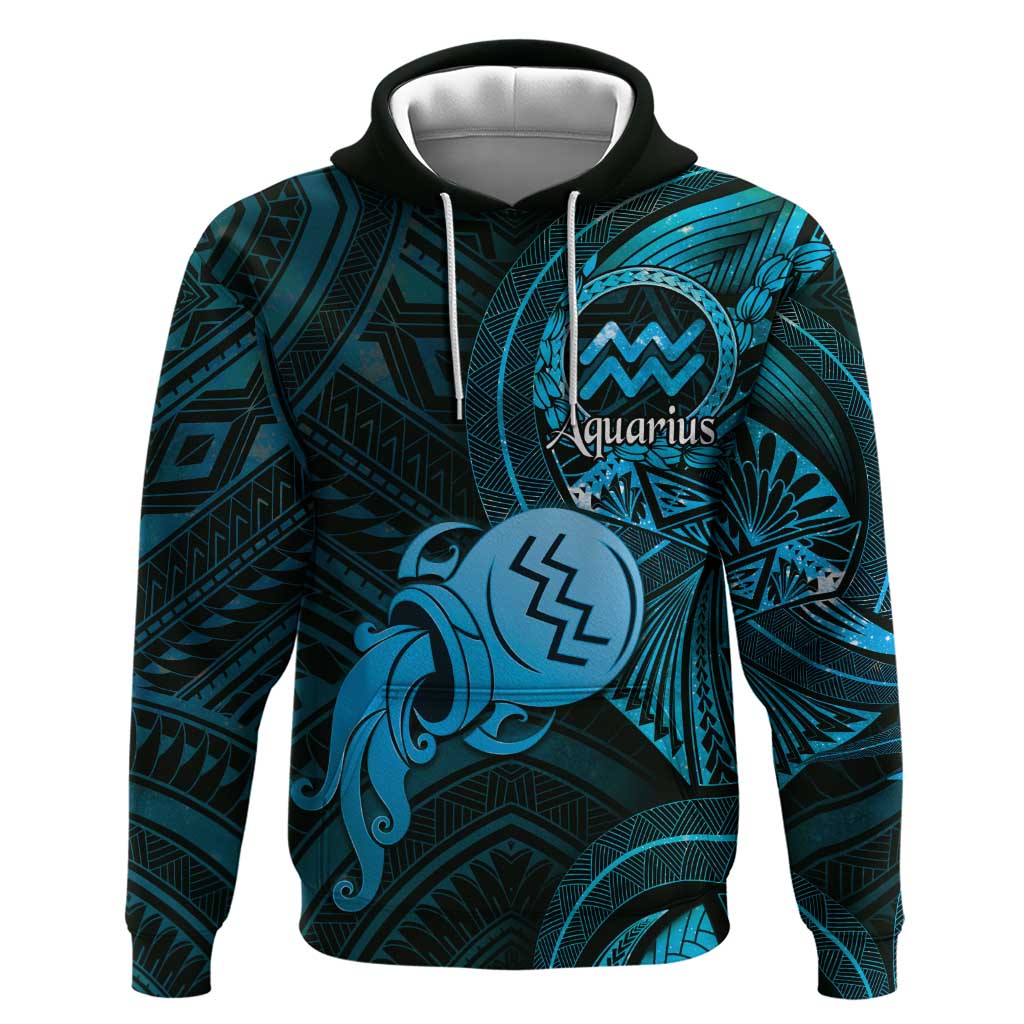 Personalised Polynesia Zodiac Aquarius Hoodie Galaxy Polynesian Pattern Chest Tattoo Style
