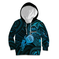 Personalised Polynesia Zodiac Aquarius Kid Hoodie Galaxy Polynesian Pattern Chest Tattoo Style LT14 Hoodie Blue - Polynesian Pride