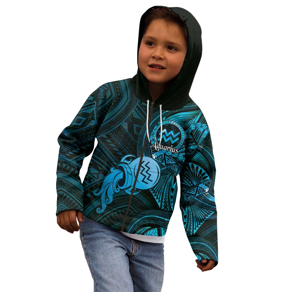 Personalised Polynesia Zodiac Aquarius Kid Hoodie Galaxy Polynesian Pattern Chest Tattoo Style LT14 - Polynesian Pride