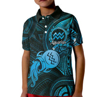 Personalised Polynesia Zodiac Aquarius Kid Polo Shirt Galaxy Polynesian Pattern Chest Tattoo Style LT14 Kid Blue - Polynesian Pride