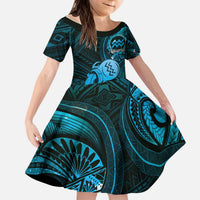 Personalised Polynesia Zodiac Aquarius Kid Short Sleeve Dress Galaxy Polynesian Pattern Chest Tattoo Style LT14 KID Blue - Polynesian Pride
