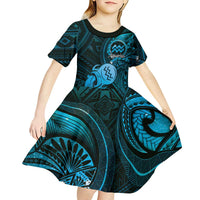 Personalised Polynesia Zodiac Aquarius Kid Short Sleeve Dress Galaxy Polynesian Pattern Chest Tattoo Style LT14 - Polynesian Pride