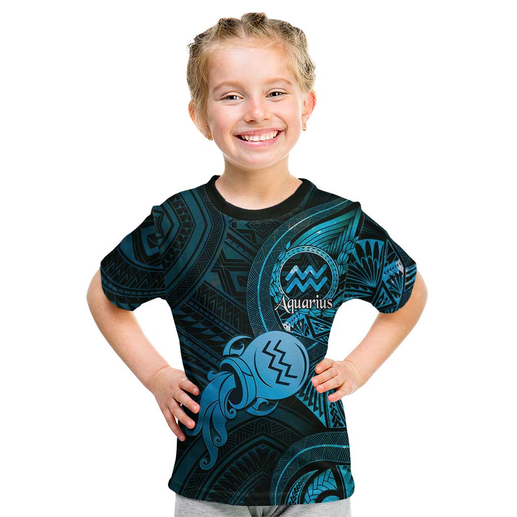 Personalised Polynesia Zodiac Aquarius Kid T Shirt Galaxy Polynesian Pattern Chest Tattoo Style