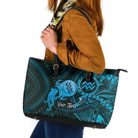 Personalised Polynesia Zodiac Aquarius Leather Tote Bag Galaxy Polynesian Pattern Chest Tattoo Style LT14 Blue - Polynesian Pride