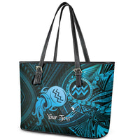 Personalised Polynesia Zodiac Aquarius Leather Tote Bag Galaxy Polynesian Pattern Chest Tattoo Style LT14 - Polynesian Pride