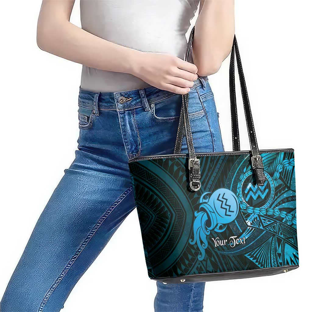 Personalised Polynesia Zodiac Aquarius Leather Tote Bag Galaxy Polynesian Pattern Chest Tattoo Style LT14 - Polynesian Pride