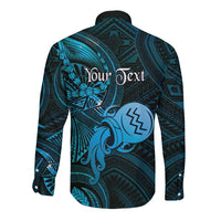 Personalised Polynesia Zodiac Aquarius Long Sleeve Button Shirt Galaxy Polynesian Pattern Chest Tattoo Style LT14 - Polynesian Pride