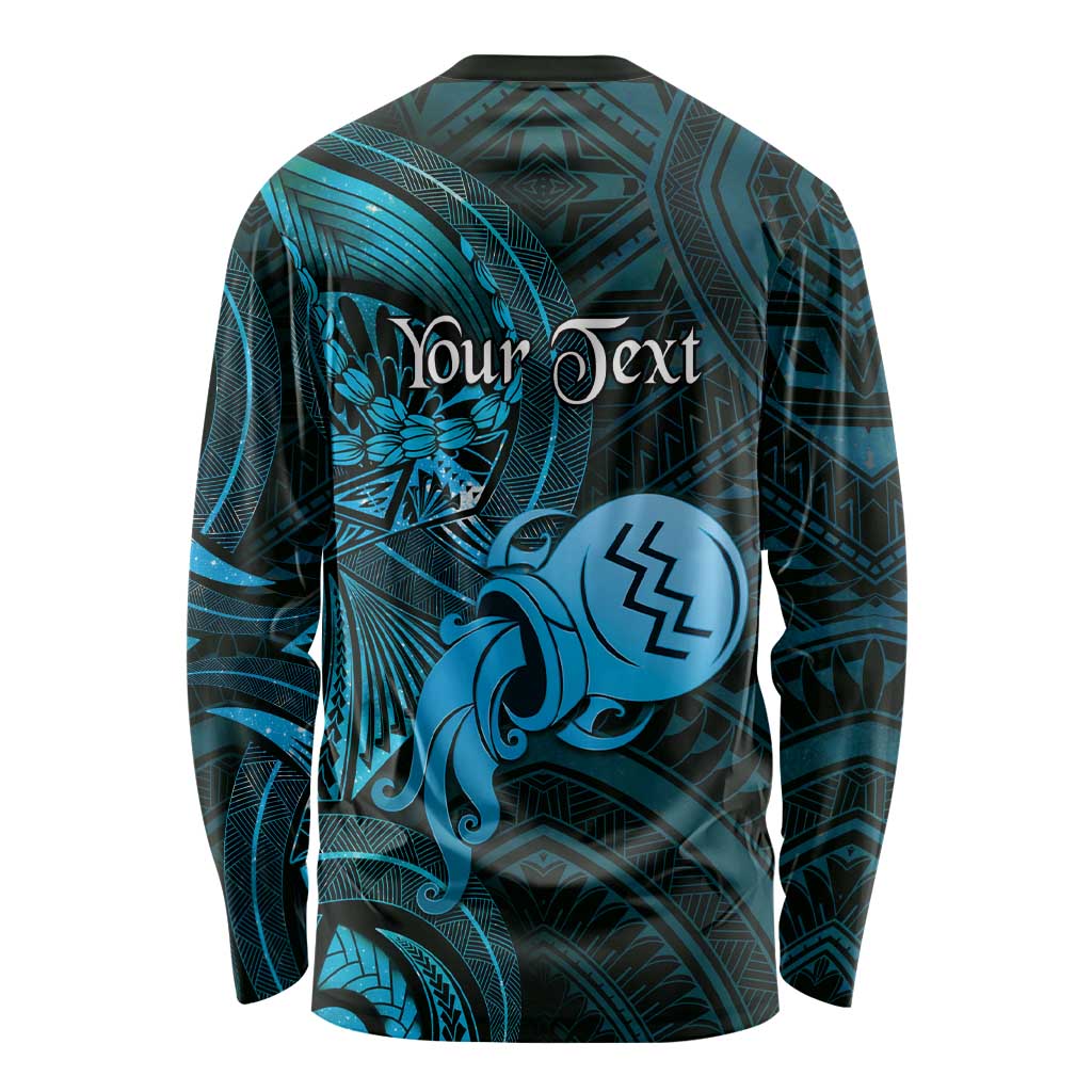 Personalised Polynesia Zodiac Aquarius Long Sleeve Shirt Galaxy Polynesian Pattern Chest Tattoo Style LT14 - Polynesian Pride