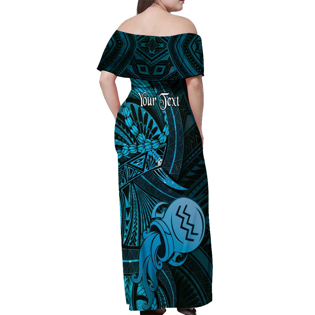 Personalised Polynesia Zodiac Aquarius Off Shoulder Maxi Dress Galaxy Polynesian Pattern Chest Tattoo Style LT14 - Polynesian Pride