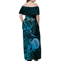 Personalised Polynesia Zodiac Aquarius Off Shoulder Maxi Dress Galaxy Polynesian Pattern Chest Tattoo Style LT14 - Polynesian Pride