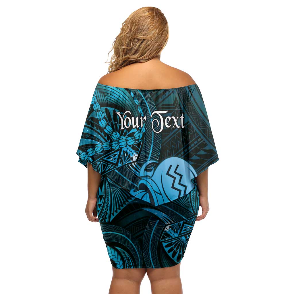 Personalised Polynesia Zodiac Aquarius Off Shoulder Short Dress Galaxy Polynesian Pattern Chest Tattoo Style LT14 - Polynesian Pride