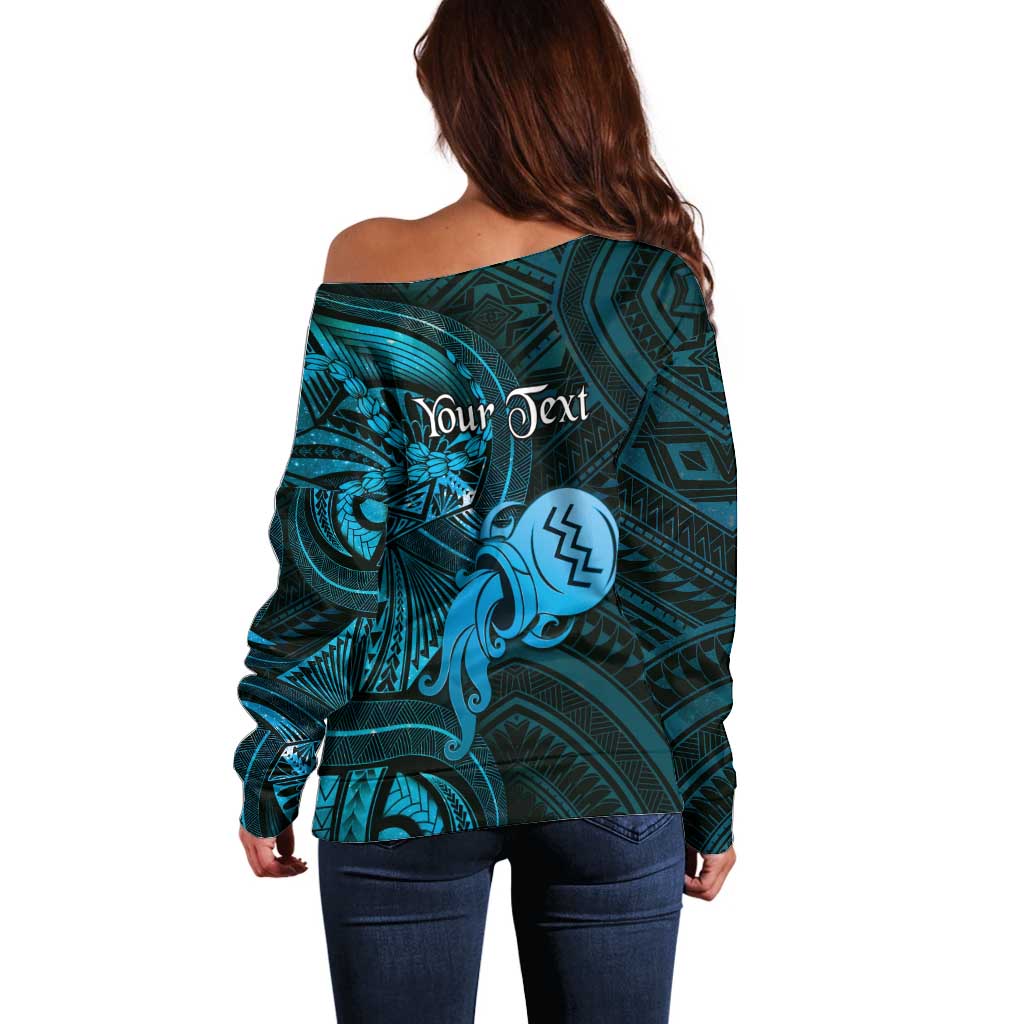 Personalised Polynesia Zodiac Aquarius Off Shoulder Sweater Galaxy Polynesian Pattern Chest Tattoo Style LT14 - Polynesian Pride