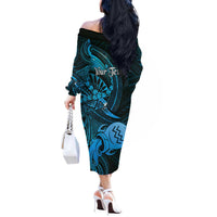 Personalised Polynesia Zodiac Aquarius Off The Shoulder Long Sleeve Dress Galaxy Polynesian Pattern Chest Tattoo Style LT14 - Polynesian Pride