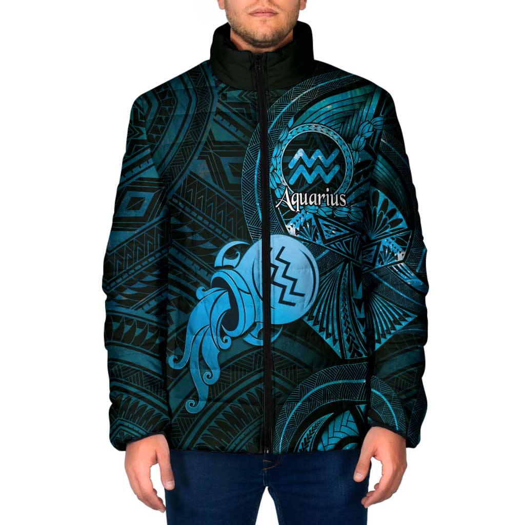 Personalised Polynesia Zodiac Aquarius Padded Jacket Galaxy Polynesian Pattern Chest Tattoo Style LT14 Men Blue - Polynesian Pride