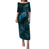 Personalised Polynesia Zodiac Aquarius Puletasi Galaxy Polynesian Pattern Chest Tattoo Style LT14 Long Dress Blue - Polynesian Pride