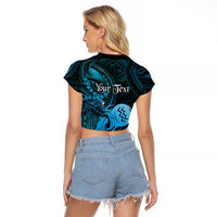 Personalised Polynesia Zodiac Aquarius Raglan Cropped T Shirt Galaxy Polynesian Pattern Chest Tattoo Style LT14 - Polynesian Pride