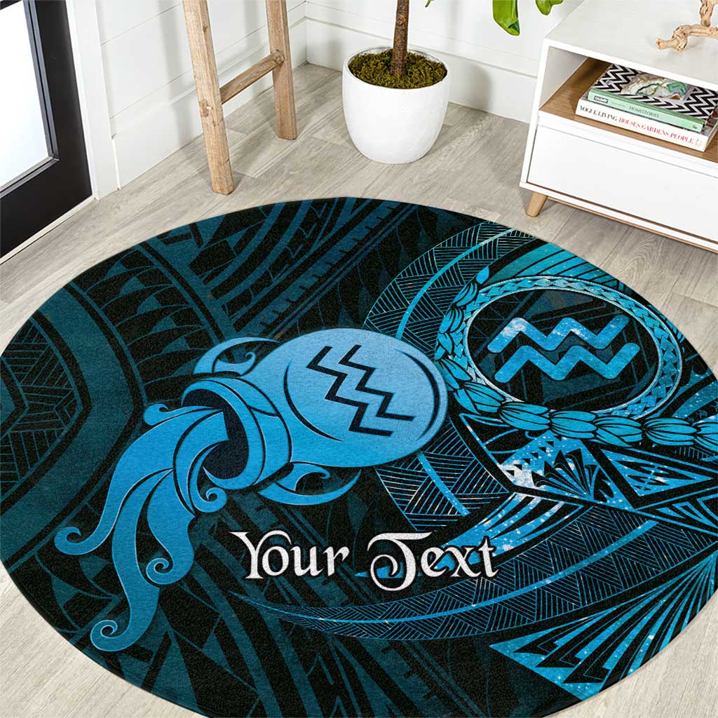 Personalised Polynesia Zodiac Aquarius Round Carpet Galaxy Polynesian Pattern Chest Tattoo Style LT14 Blue - Polynesian Pride