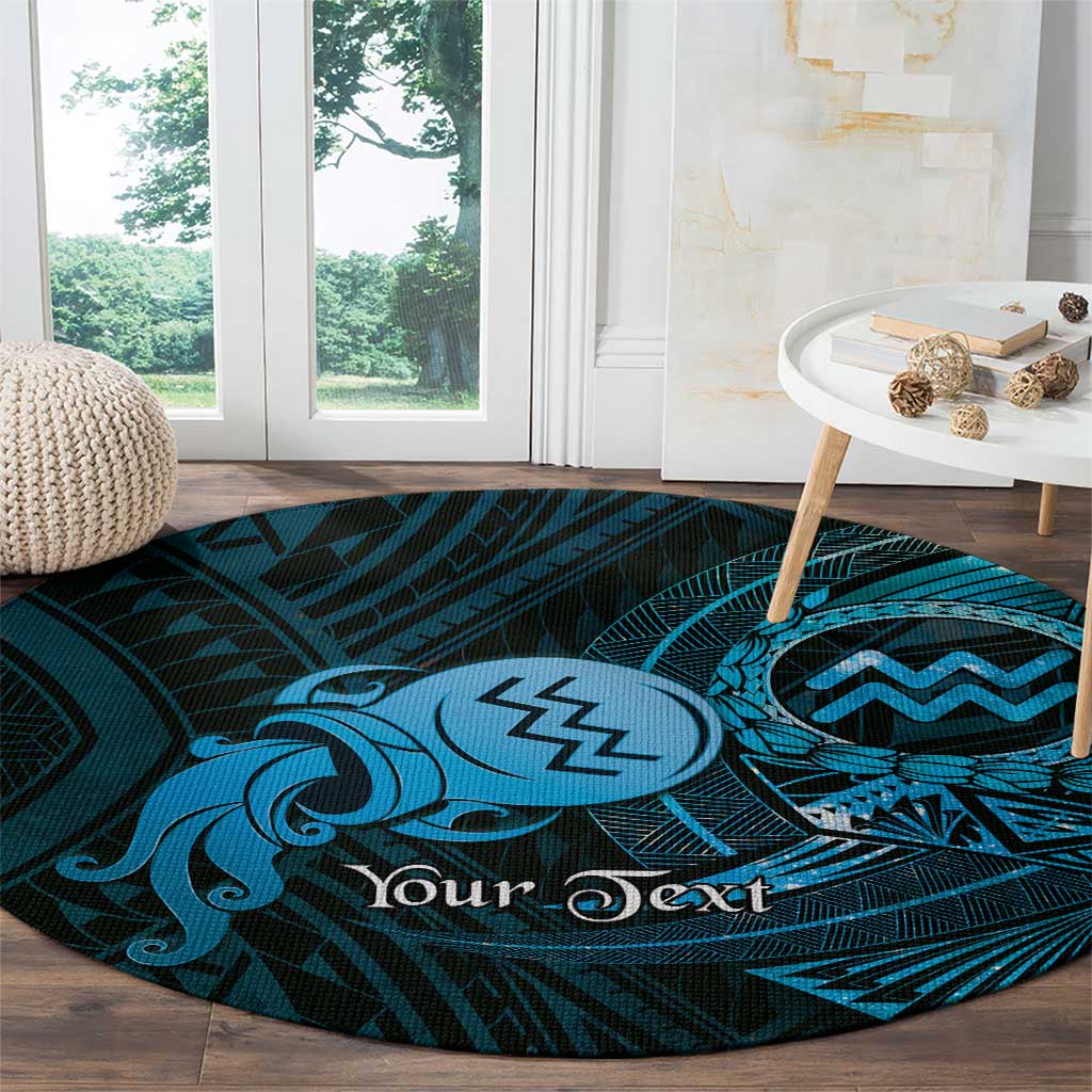 Personalised Polynesia Zodiac Aquarius Round Carpet Galaxy Polynesian Pattern Chest Tattoo Style
