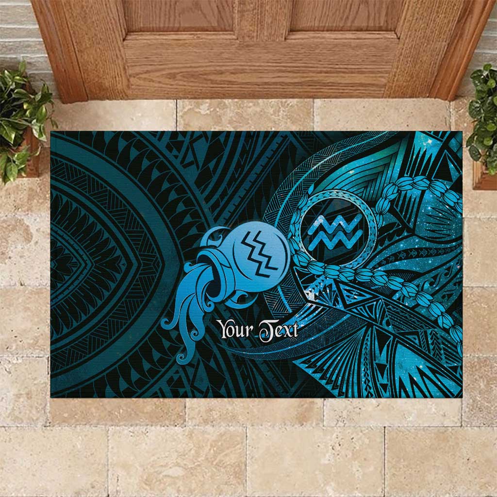 Personalised Polynesia Zodiac Aquarius Rubber Doormat Galaxy Polynesian Pattern Chest Tattoo Style LT14 Blue - Polynesian Pride