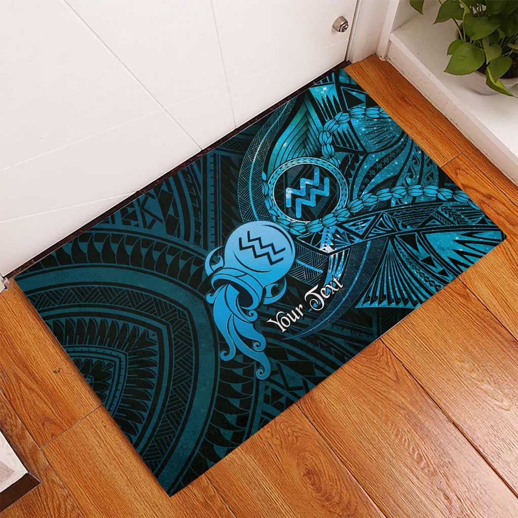 Personalised Polynesia Zodiac Aquarius Rubber Doormat Galaxy Polynesian Pattern Chest Tattoo Style LT14 - Polynesian Pride