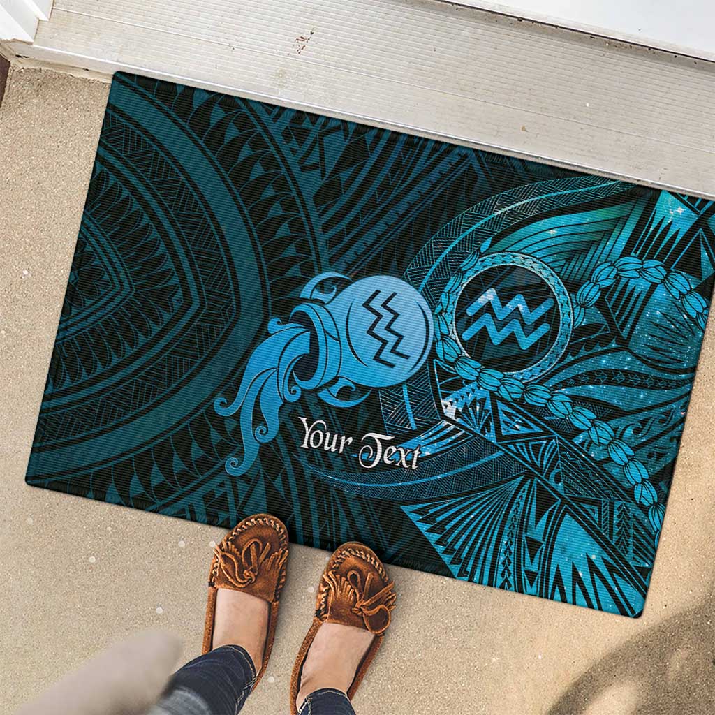 Personalised Polynesia Zodiac Aquarius Rubber Doormat Galaxy Polynesian Pattern Chest Tattoo Style LT14 - Polynesian Pride