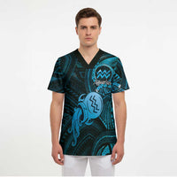 Personalised Polynesia Zodiac Aquarius Scrub Top Galaxy Polynesian Pattern Chest Tattoo Style LT14 - Polynesian Pride