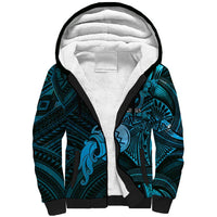 Personalised Polynesia Zodiac Aquarius Sherpa Hoodie Galaxy Polynesian Pattern Chest Tattoo Style LT14 Unisex Blue - Polynesian Pride